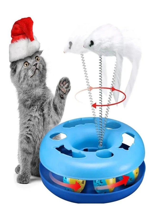 PET FUN لعبة بيت فن التفاعلية للقطط، دائرة سعيدة مع كرة دوارة وجرس وعصا مداعبة للقطط والقطط الصغيرة والحيوانات الأليفة الصغيرة | لعبة متينة وممتعة لتدريب القطط ذهنياً وبدنياً - Image 2